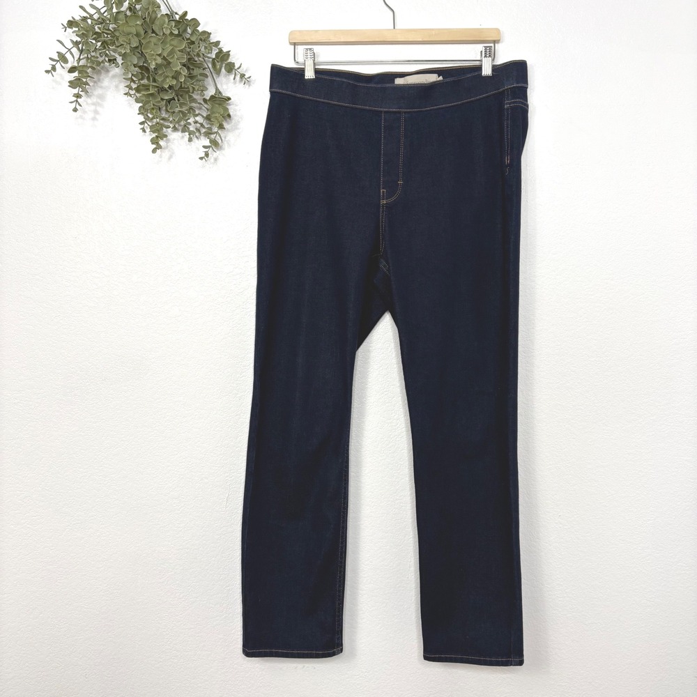 Soft Surroundings Dark Wash Denim Look Pull‎ On Stretch Pants Women's Size L